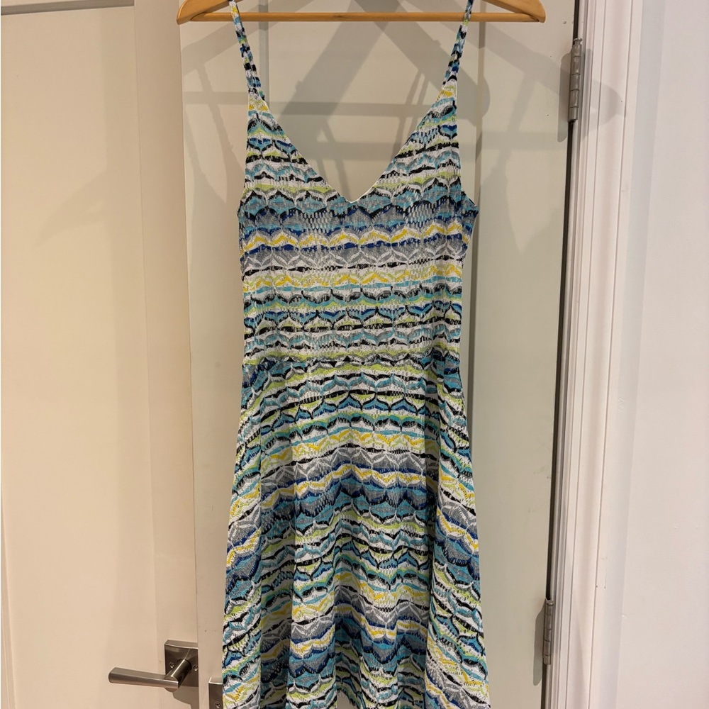 Aqua Blue and Green Patterned Mini Dress